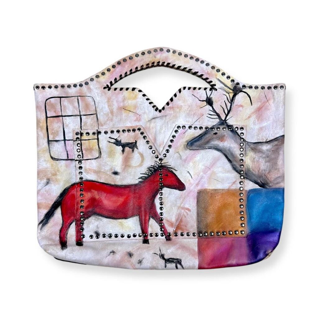 EDE NYC Handpainted Suede Leather Equestrian Studded Purse